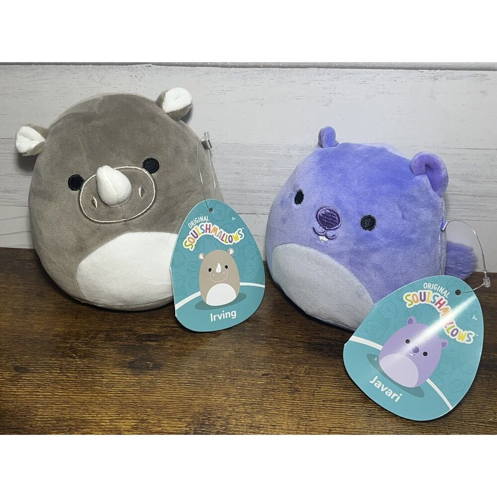 Squishmallows Lot of‎ 2 Javari the Groundhog 5" Irving the Rhinoceros 6” NWT